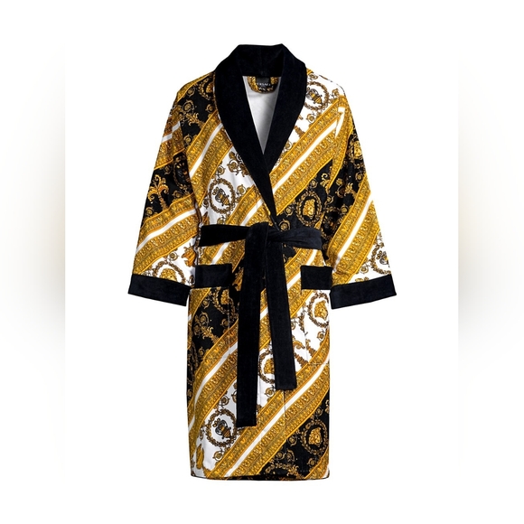 SOLD New Versace I Heart Baroque cotten terry Bathrobe in gold size large RARE - Picture 2 of 13